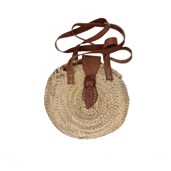Tasje, palmblad, bruin handvat, Ø 24 cm