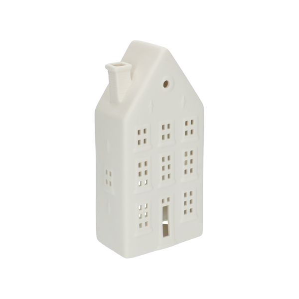Waxinelichthouder, porselein, strakke gevel, 18,5 cm