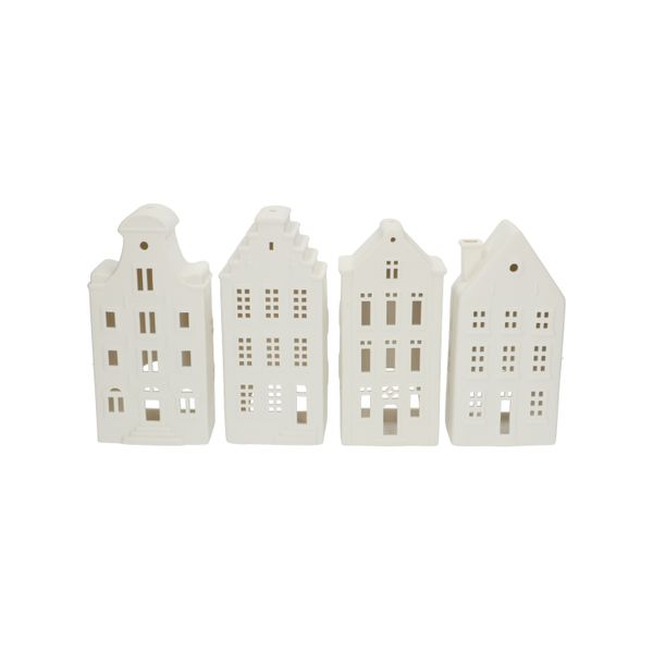 Waxinelichthouder, porselein, strakke gevel, 18,5 cm
