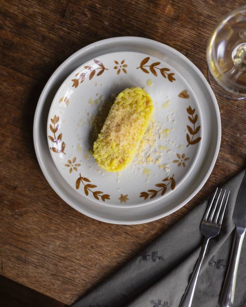 Saffraanrisotto met gepekelde eierdooier